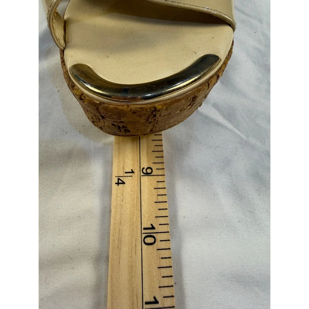 A Giannetti Wedge Sandals Patent Leather Cork Heel Made in Italy Women's Size 8‎